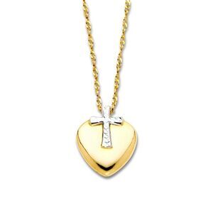 14K Two-Tone Gold Cross & Heart Necklace By Tehrani Jewelry